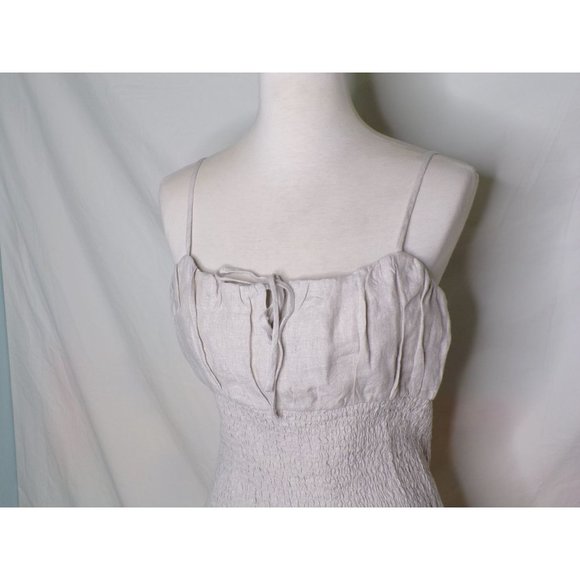 J CREW Smocked Linen Dress Flax Cotton 14 #BI587 NEW - Picture 7 of 11